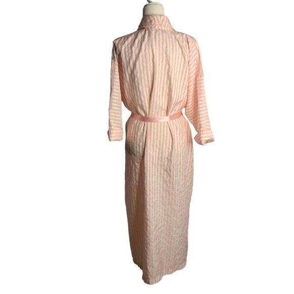 Vintage 80s Full Length Lightweight Robe M Pink Striped Saks Fifth Avenue - Picture 4 of 6